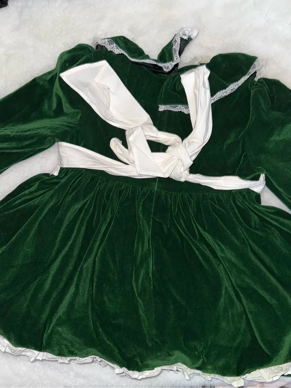 Vintage Green Velvet Holiday Dress with Red Bows